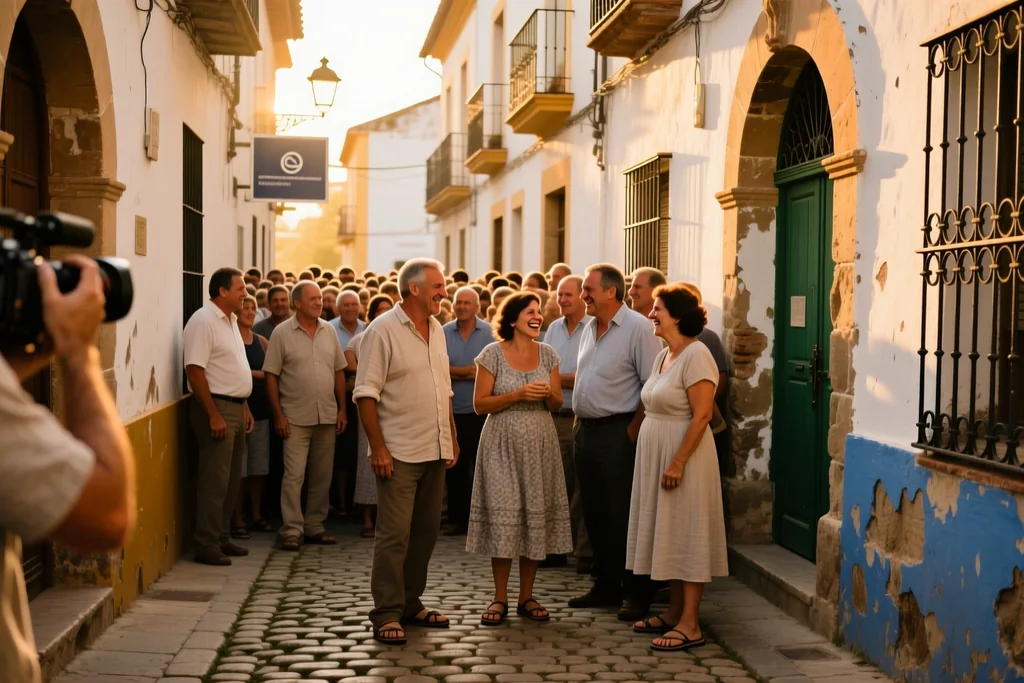 Supporters crossing a wide avenue in the south of Seville towards a football stadium