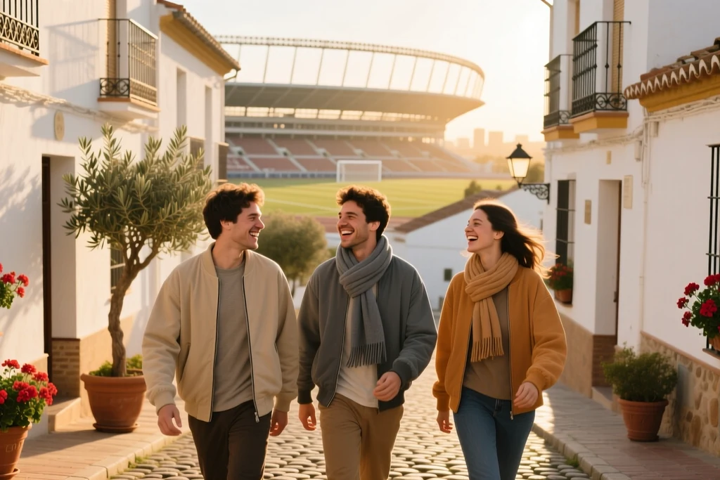 A white Andalusian city street in warm evening light