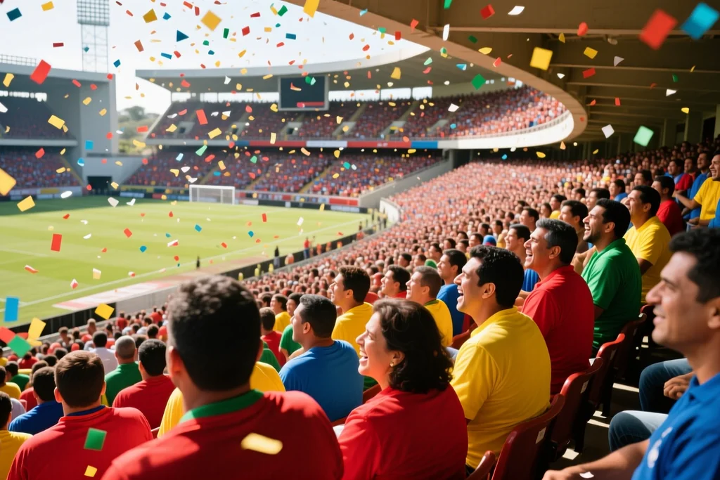 The steep vertical stands of a compact South American stadium on a matchday